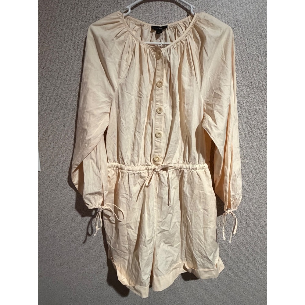 J.Crew Womens BG491 Cotton Poplin Button Front Romper Peach Size M NEW‎